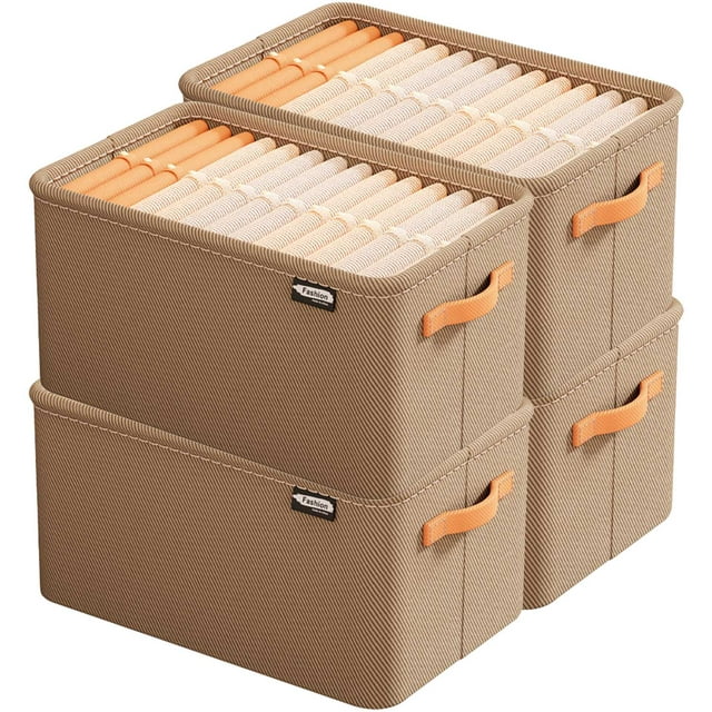 Collapsible Fabric Storage Cubes Organizer with Handles,For Closet And Toys Storage,4-Pack,16.5"x 11"x10",Beige