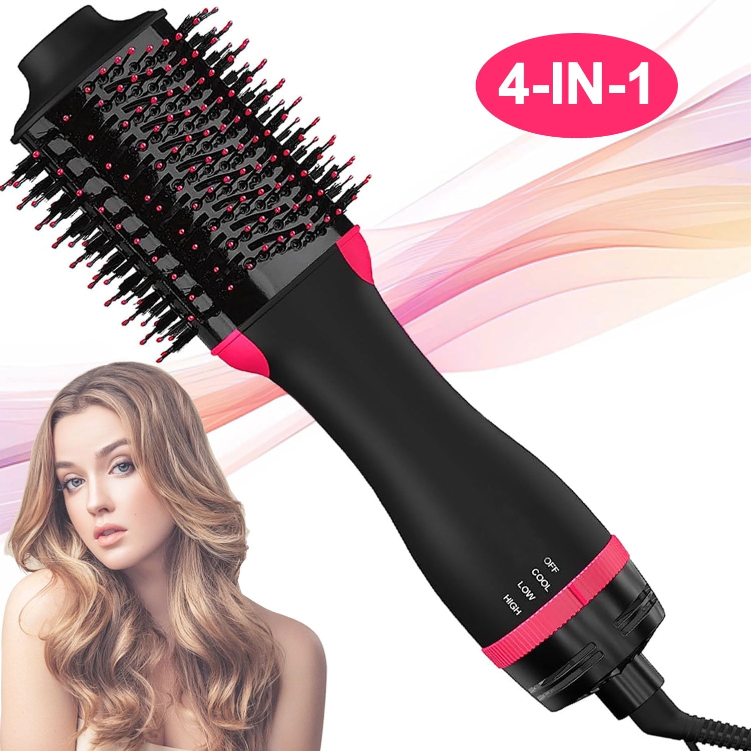 Hair Dryer Brush,One-Step Hot Air Hair Dryer Brush, 4 in 1 Negative Electric Blow Dryer Rotating Curler and Ion Hair Straightener Brush for Fast Drying,Straightening,Curling