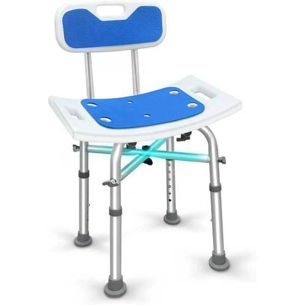 Height Adjustable Shower Chair with Back, Anti-Slip Bath Bench with Handles, Heavy Duty Shower Stool Seat with Unique Crossbar Supports for Elderly and Disabled