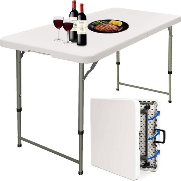 4 Foot Fold-in-Half Adjustable Folding Table, White