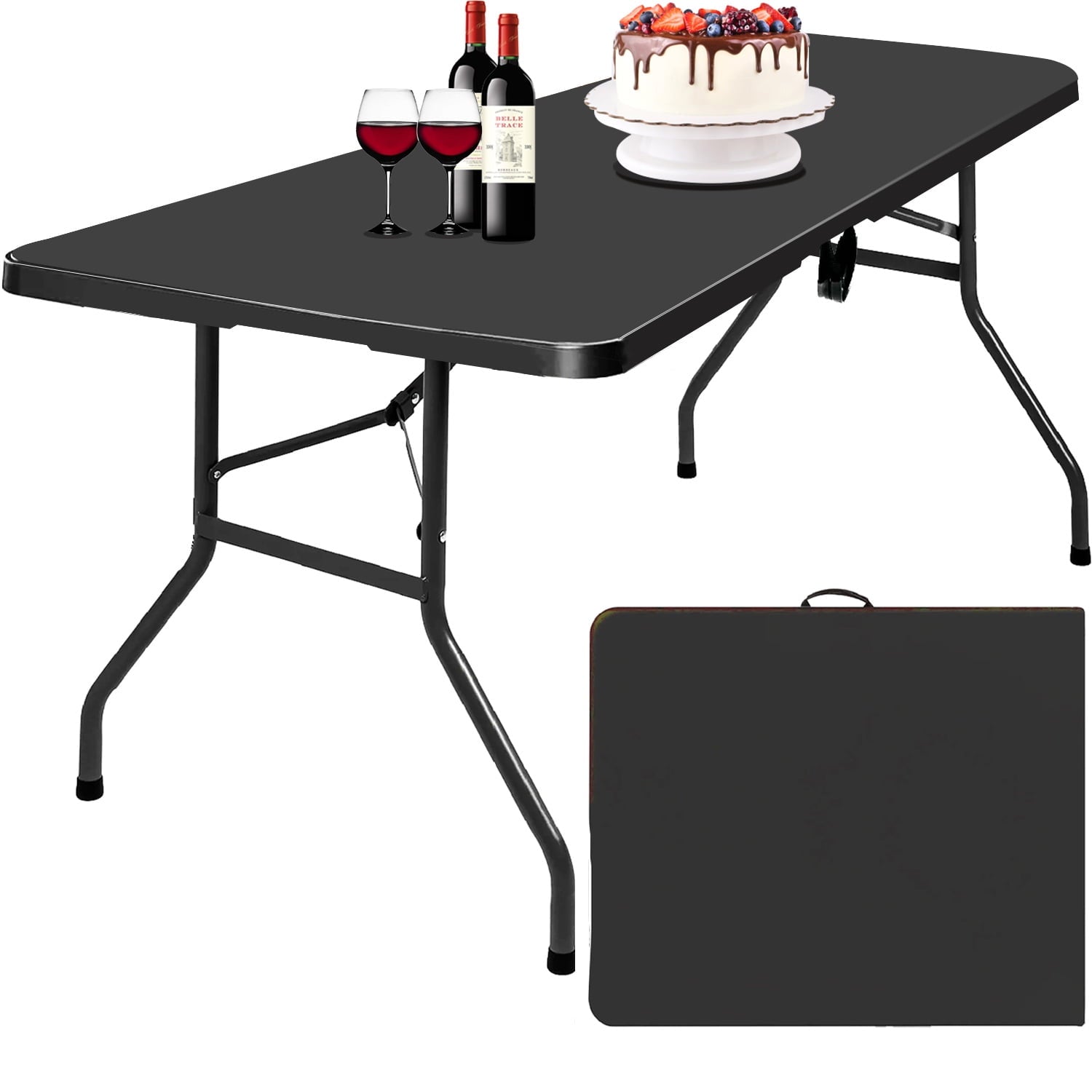 GAZILY 6 Foot Fold-in-Half Adjustable Folding Table, Indoor/Outdoor Essential, Black