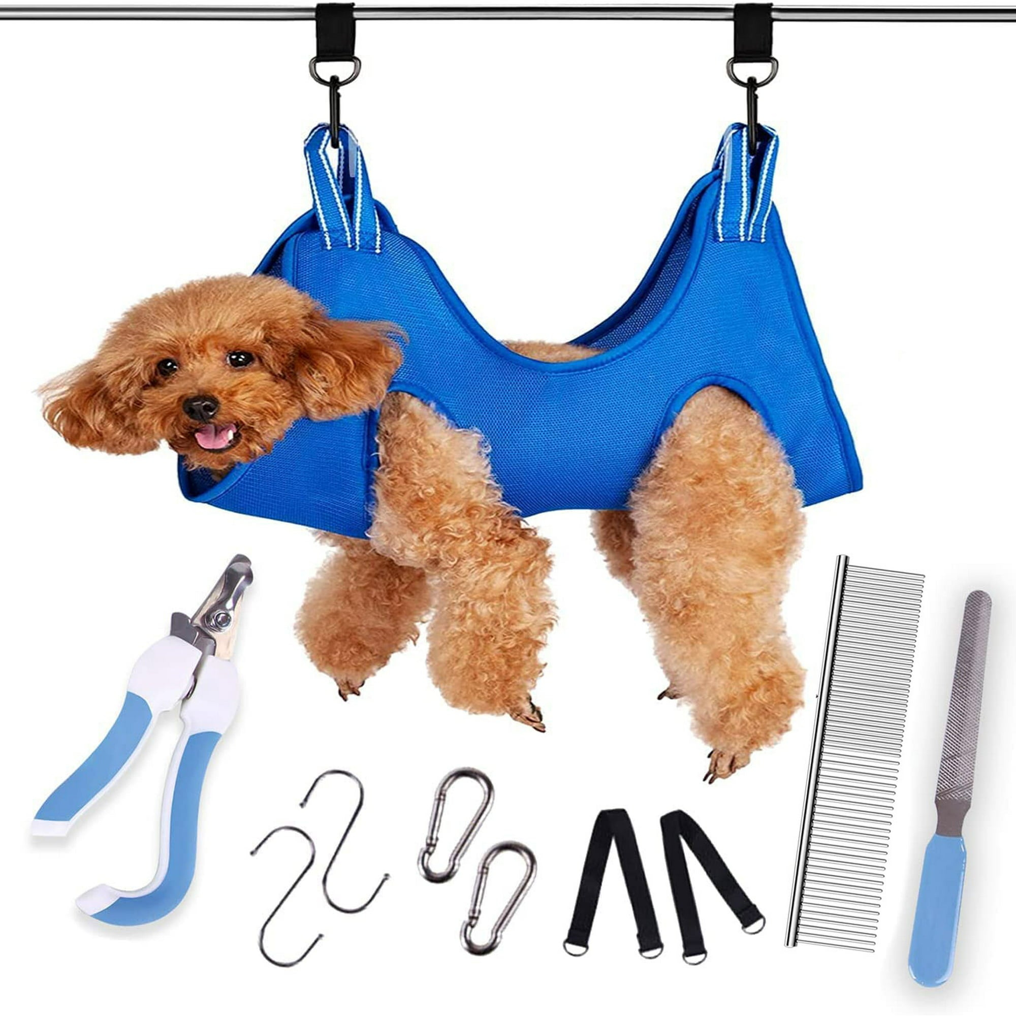 Pet Grooming Hammock for Dogs, 10 in 1 Dog Grooming Harness, Nail Clippers, Grooming Hammock Helper for Dogs, Scissors with Dog Sling for Nail Clipping Nail Trimmers(M, Blue)