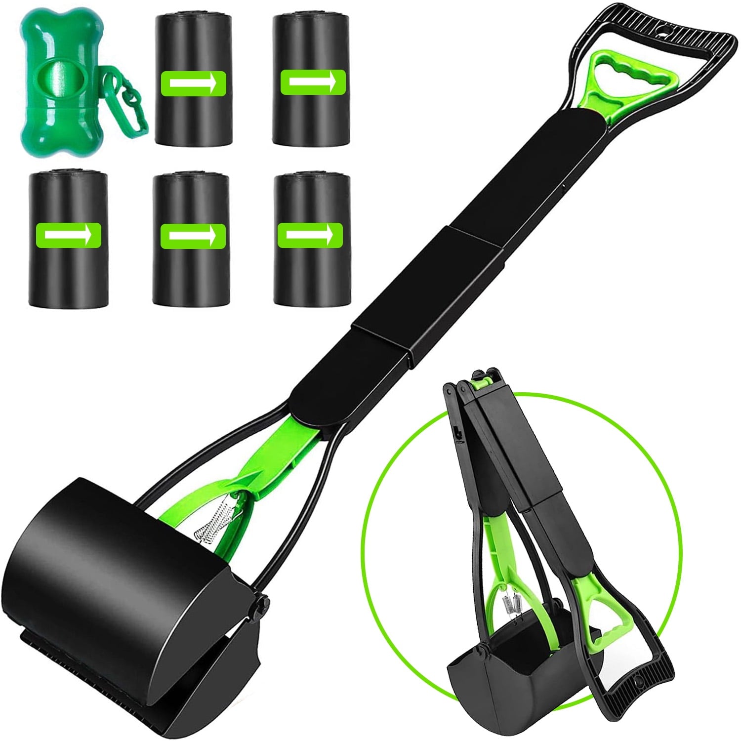 Pooper Scoopers for Large Small Dogs, Pet Pooper Scoopers with Long Handle Foldable Durable Lightweight Waste Pick Up Shovel Tools for Yard, Grass, Dirt, Gravel(Green)