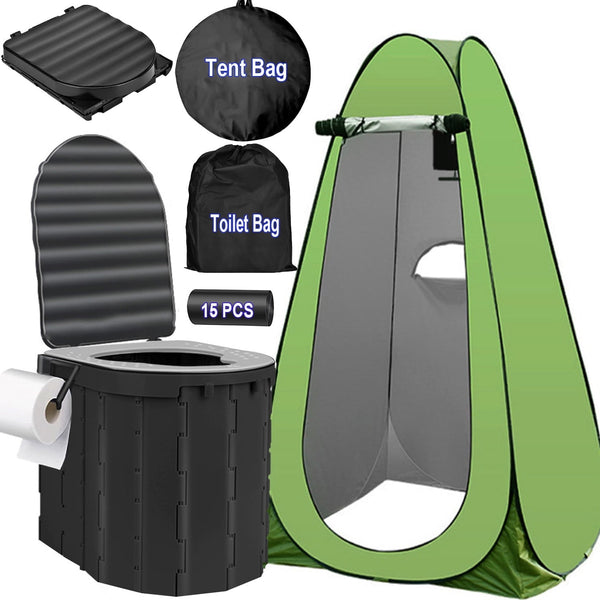 Camping Toilet with Pop-Up Privacy Tent , Portable Folding Toilet Ergonomic Potty Provides Enhanced Comfort