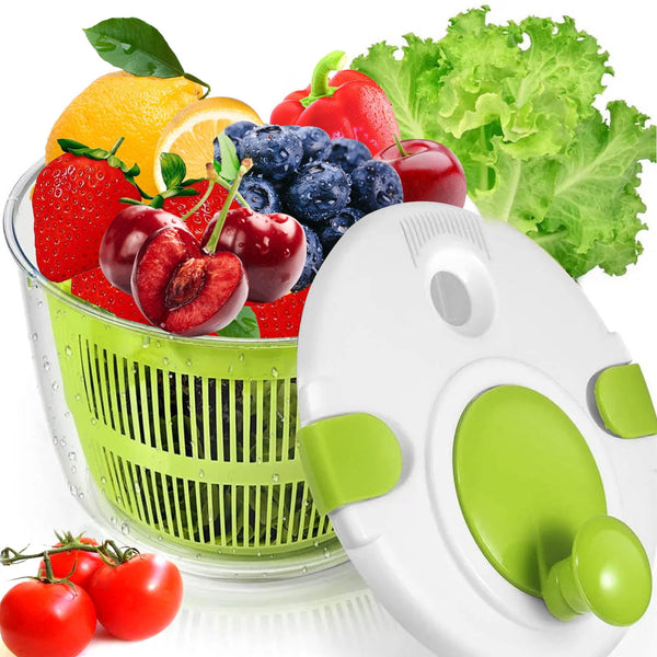 Salad Spinner Large 5L Capacity, Spin & Dry Lettuce Salad Fruits & Vegetables Spinner with Secure Lid Lock & Rotary Handle Veggie Dryer Set for Kitchen Tools，Green