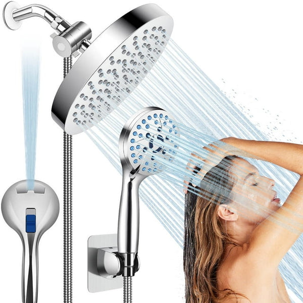 Shower Head, 8" High Pressure Shower Head, Adjustable Stainless Steel Polished Chrome Rain Shower Head with Durable Nozzles