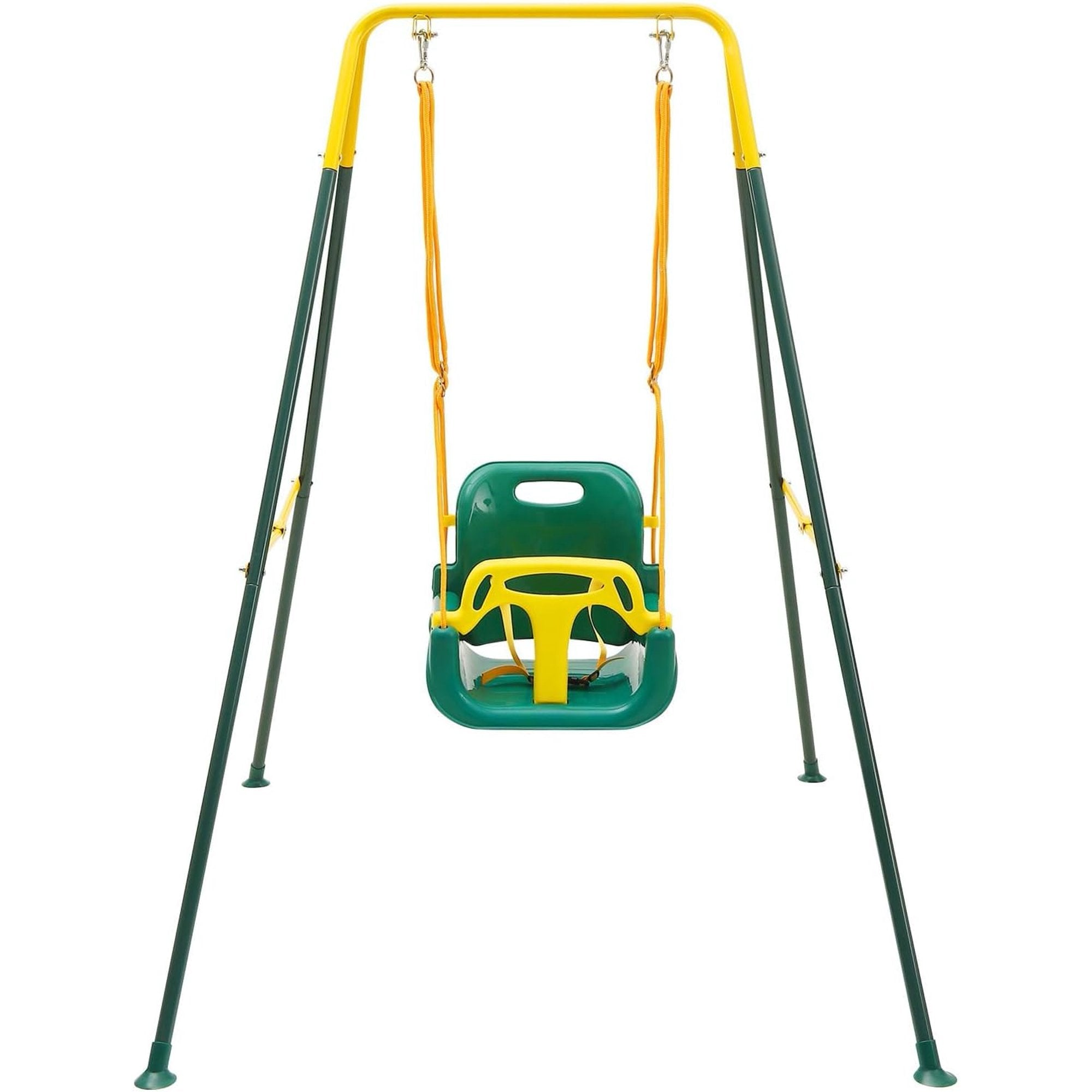 Super Flyer Swing Set with 1 Saucer & 1 Belt Swing Seat for Kids, Heavy Duty A-Frame Metal Swing Stand for Backyard and Playground