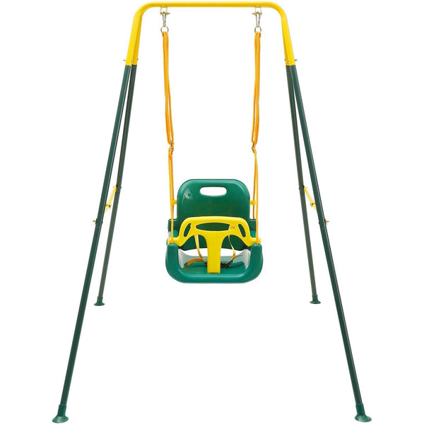 Super Flyer Swing Set with 1 Saucer & 1 Belt Swing Seat for Kids, Heavy Duty A-Frame Metal Swing Stand for Backyard and Playground