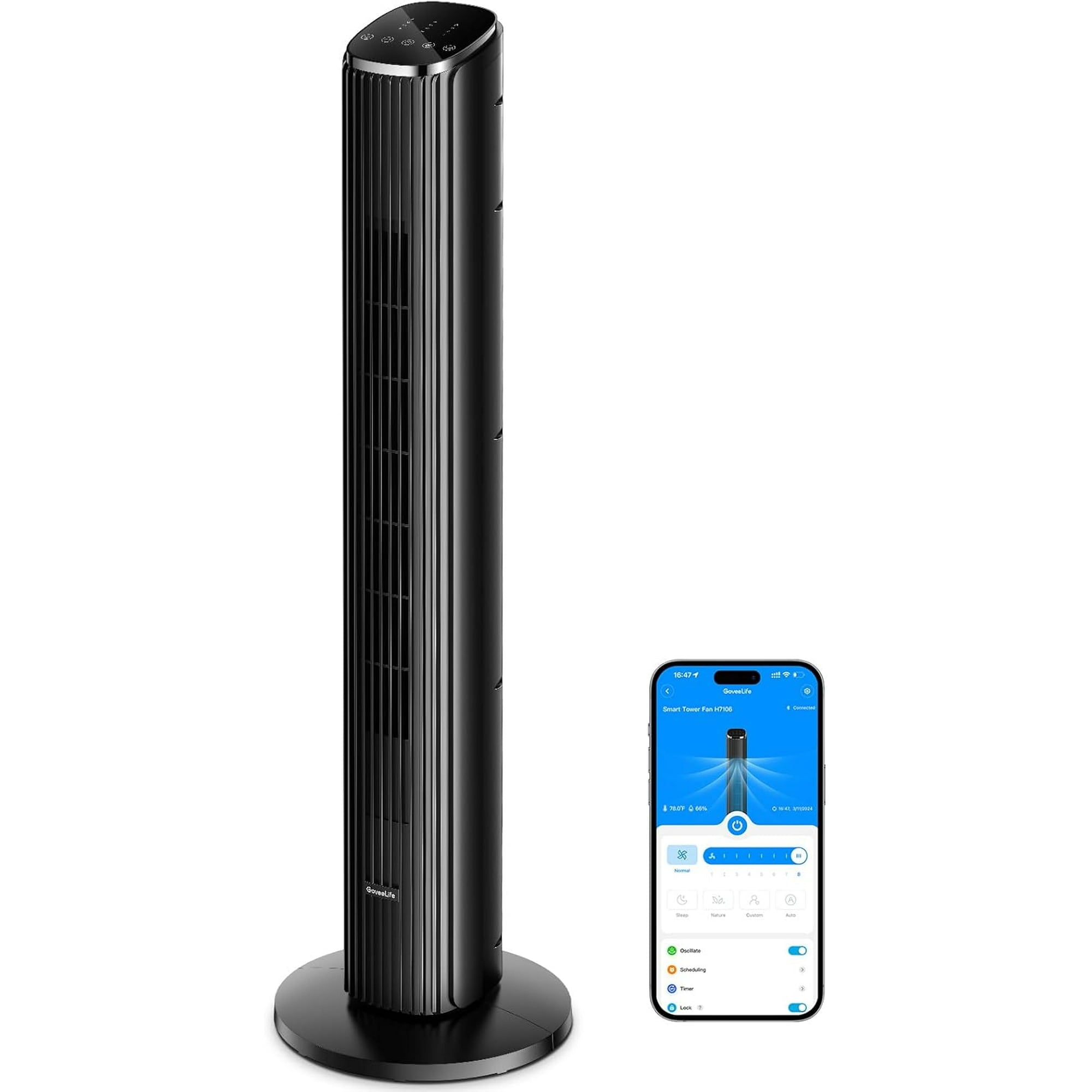 Tower Fan, 36" Quiet Floor Fans, 3-Speed, 15H Timer, LED Display, Oscillating Portable Standing Fans for Home, Bedroom & Office