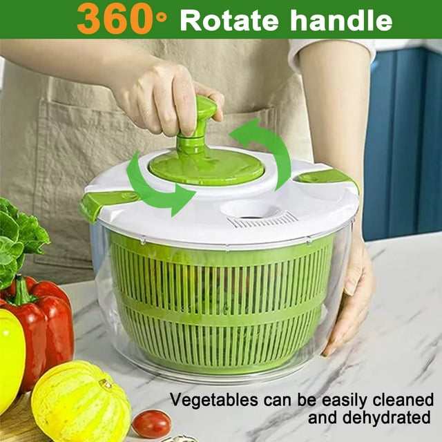 Salad Spinner Large 5L Capacity, Spin & Dry Lettuce Salad Fruits & Vegetables Spinner with Secure Lid Lock & Rotary Handle Veggie Dryer Set for Kitchen Tools，Green