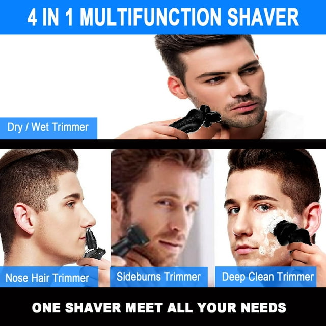 4D Men's Electric Shaver 9001, 4 in 1 Multi-function Shaver, Waterproof Wet & Dry, Shaver and Trimmer for Beard, Face, Nose and Sideburns, Portable Charging,with Pop-up beard trimmer for men, Black