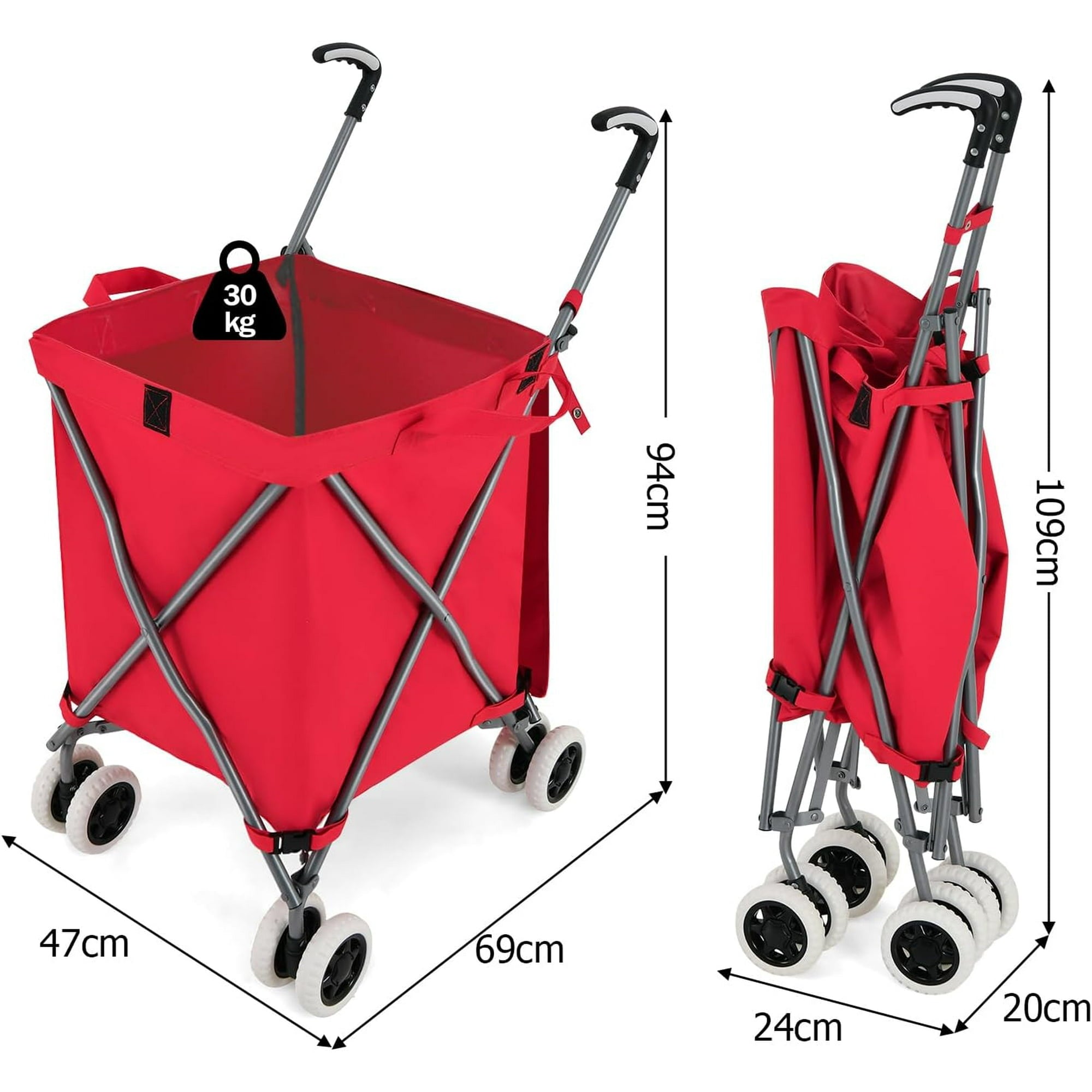 Folding Shopping Cart, Grocery Cart with Encrypted Mesh Bottom, 360° Rolling Laundry Cart & Lightweight Trolley for Grocery, Shopping, Supermarket, Camping, Outdoor, Beach, Laundry