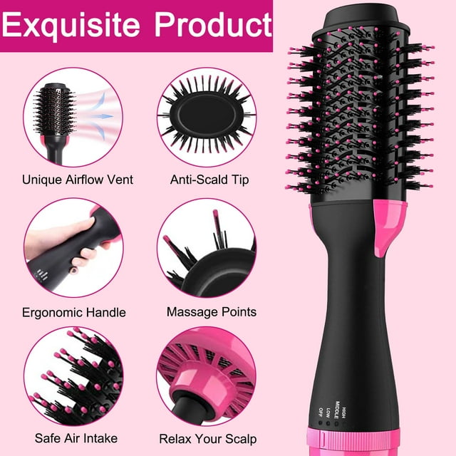 Hair Dryer Brush,One-Step Hot Air Hair Dryer Brush, 4 in 1 Negative Electric Blow Dryer Rotating Curler and Ion Hair Straightener Brush for Fast Drying,Straightening,Curling