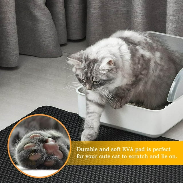 18x24 inch Cat Litter Mat Trapping for Litter Box,Honeycomb Double Layer Design-Urine & Waterproof,Washable Easy Clean,Black