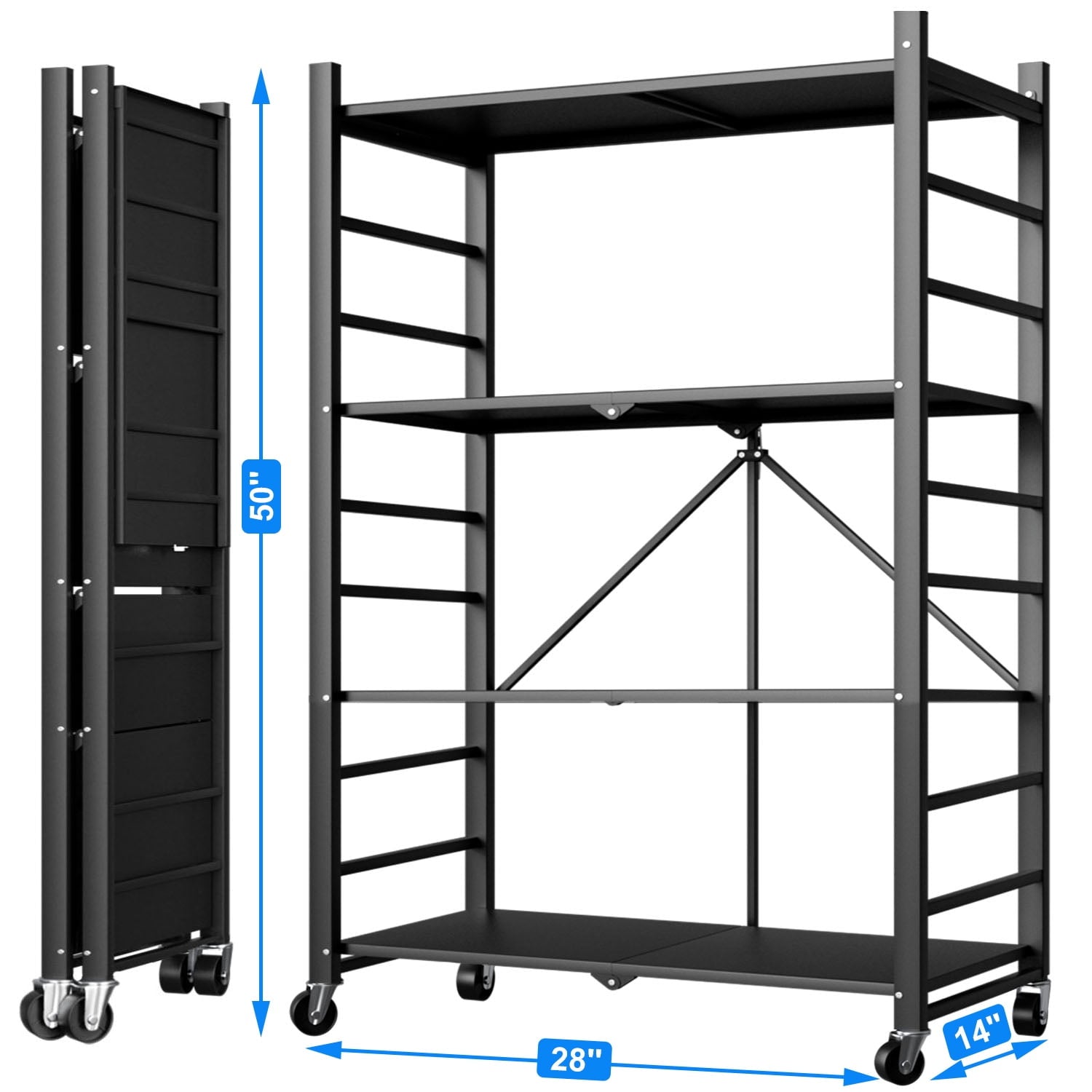 GAZILY Foldable 4-Tier Metal Storage Shelves