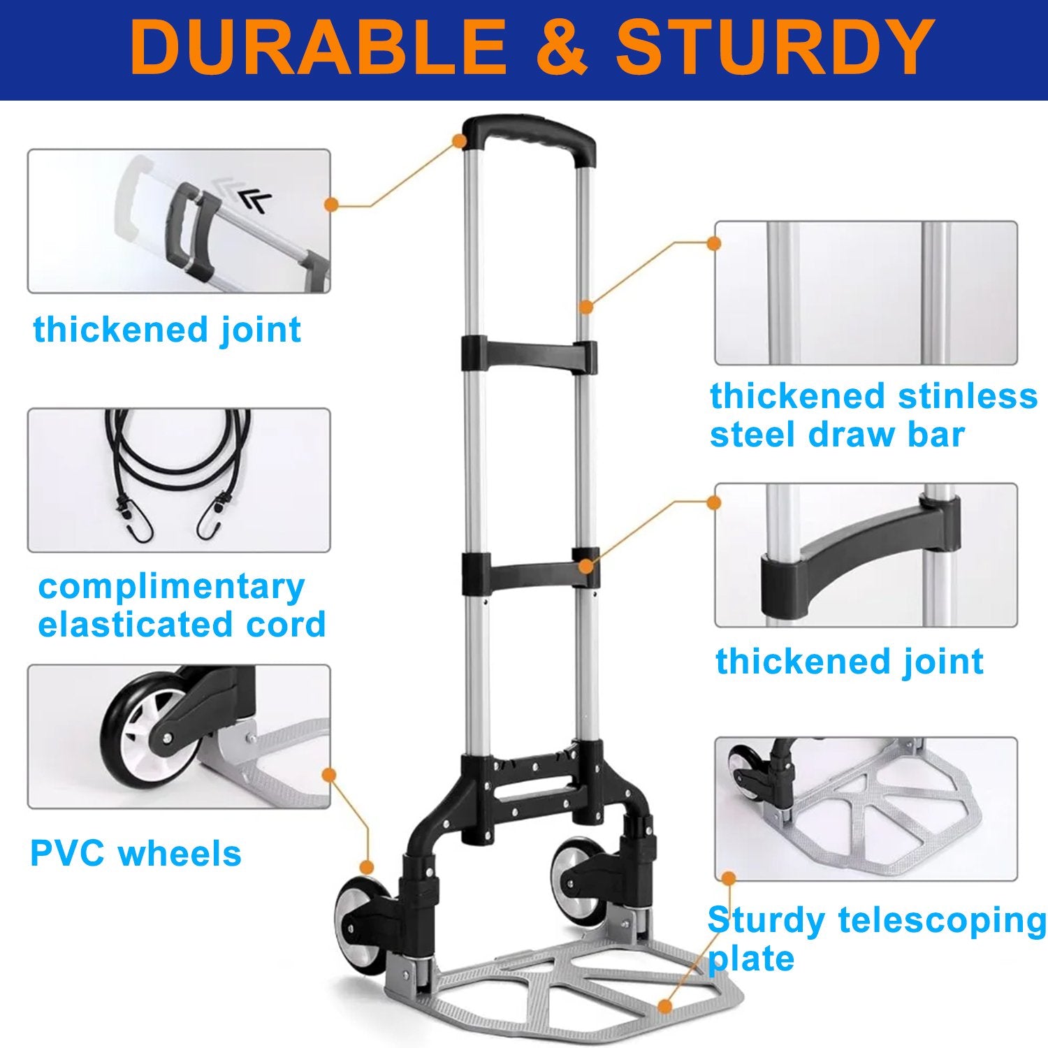 Folding Hand Truck Dolly Cart, Portable Aluminum Dolly Cart with Telescoping Handle and Wheels Pefect for Shopping, Travel, Camping, Office Use