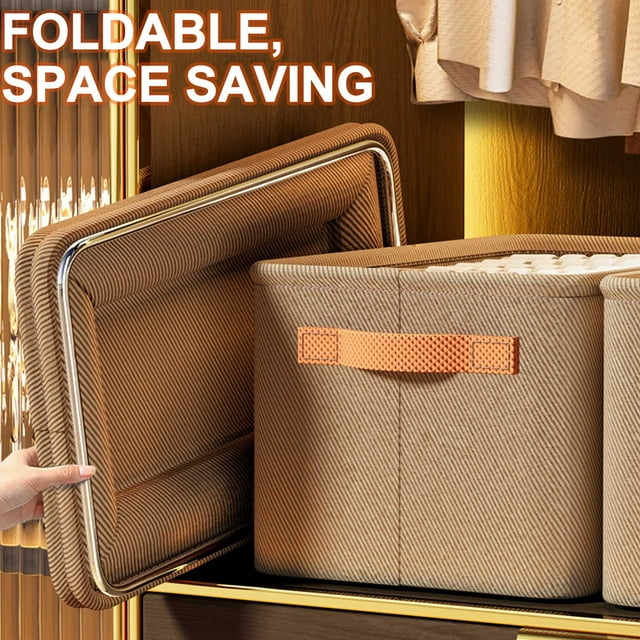 Collapsible Fabric Storage Cubes Organizer with Handles,For Closet And Toys Storage,4-Pack,16.5"x 11"x10",Beige