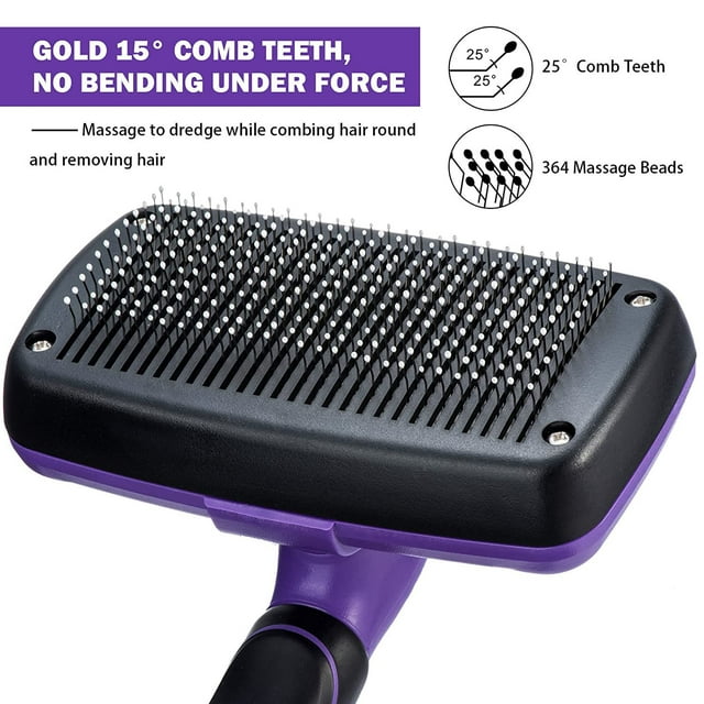 Dog Brush & Cat Brush - Self Cleaning Slicker Brush + Comb included, for Shedding and Grooming Loose Undercoat, Mats - for Small, Medium & Large Dogs and Cats with Short to Long Hair, Purple