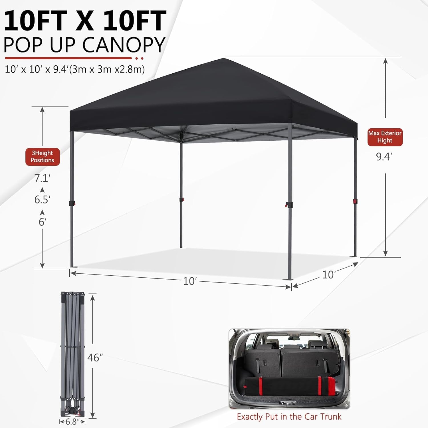 10x10FT Pop Up Gazebo Instant Folding with Wheeled Bag, Outdoor Gazebo Tent for Vendor Events, Outdoor Craft Show, Farmers Markets