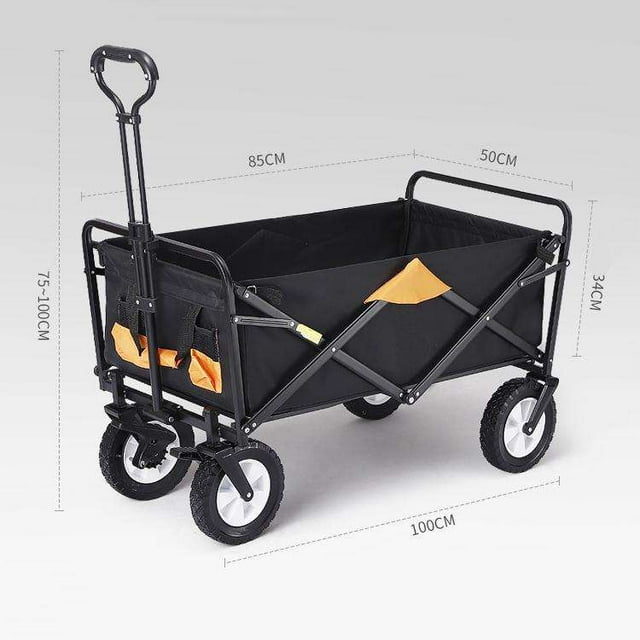 Collapsible Folding Wagon, 440LBS Large Heavy Duty Utility Garden Cart with All-Terrain Wheels and Adjustable Handles for Shopping Camping Sports Outdoor Beach, Black