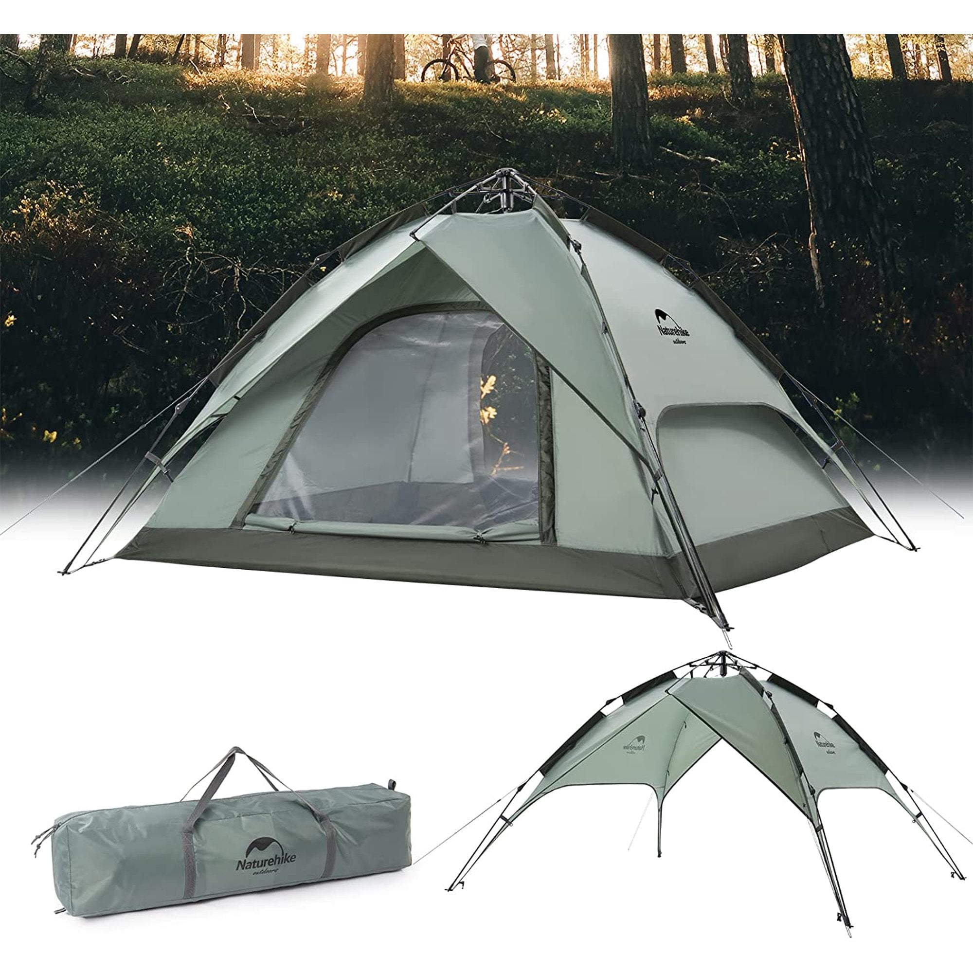 3/4 Person Instant Pop Up Camping Tent, Outdoor Easy Set Up Automatic Family Travel Tent, Waterproof Shelter Tent with 2 Doors & 2 Windows