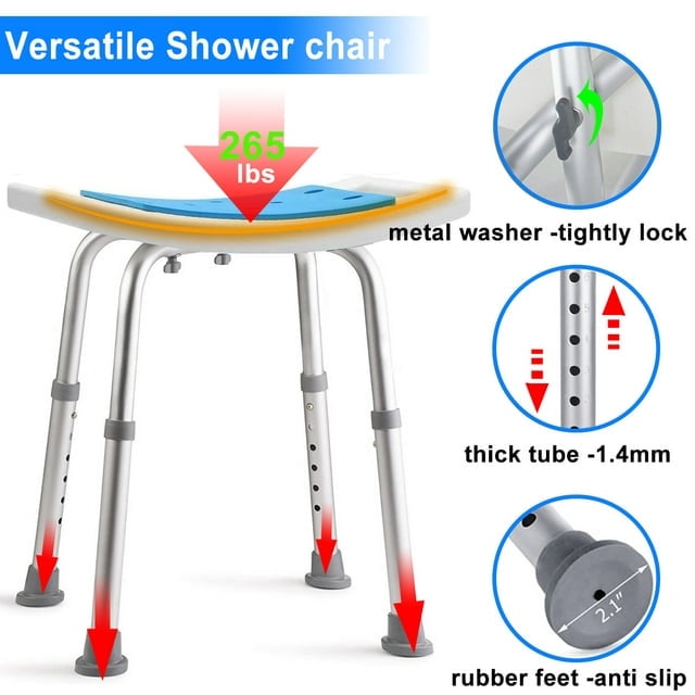 GAZILY Bath Shower Stool Adjustable Height Aluminium Shower Chair for Bathing Showers and Tubs Safety, White