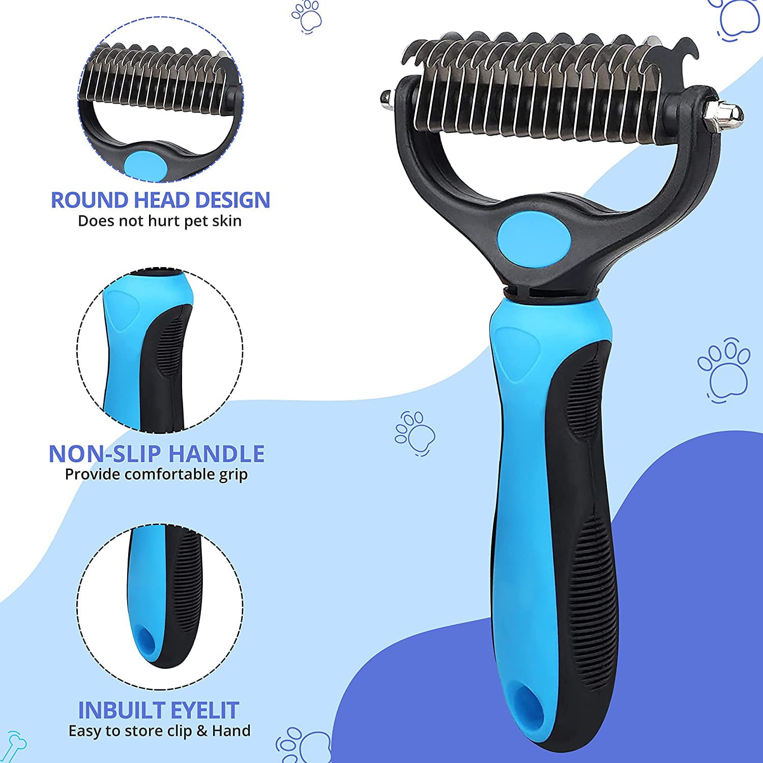 Undercoat Rake for Dogs & Cats with Pet Comb, Pet Grooming Brush Double-Sided Dog Deshedding Tool Removes Knot & Tangled Hair Dematting Comb for Dogs with Dog Comb for Grooming Furever Brush