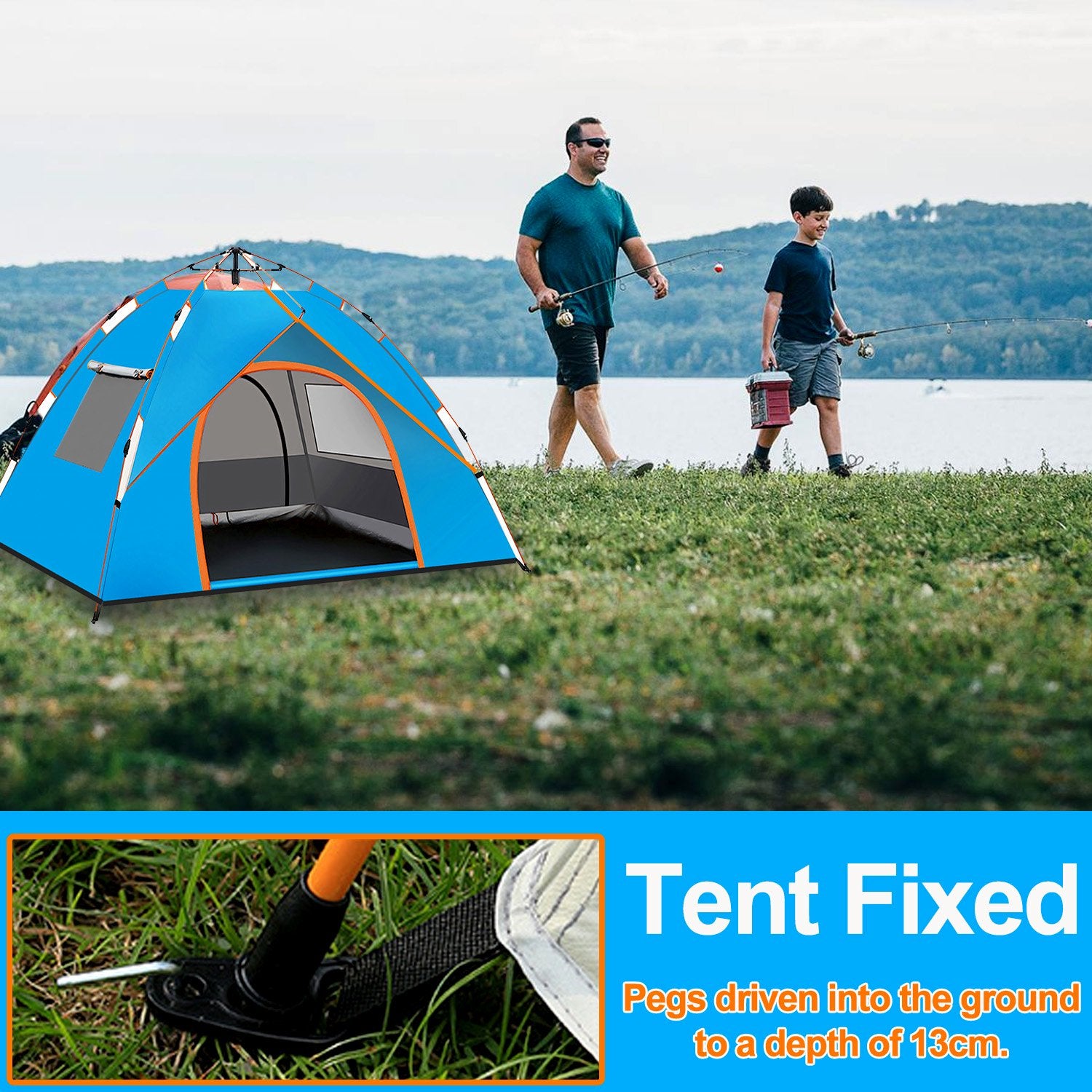 3/4-Person Pop Up Camping Tent with 2 Doors & 2 Windows for Camping/Traveling/Family Gathering/Hiking/Beach