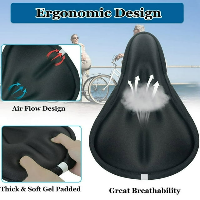 Bike Seat Cover, 2in1 Bike Seat Cushion & Bike Seat Rain Cover with Drawstring, Gel Padded Bike Seat Cover for Men Women Comfort