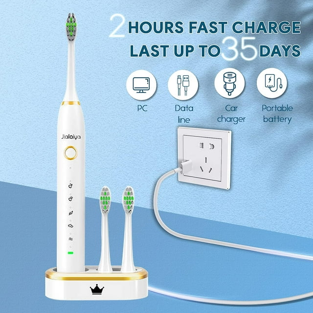 GAZILY IPX8 Waterproof Electric Toothbrush with 5 Brush Heads,5 Modes,Smart Timer & Rechargeable,for Adults