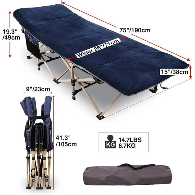 Extra Wide Folding Camping Cot with Thick Mattress, 500LBS Capacity, Heavy Duty Outdoor Bed with Carry Bag Removable Pillow - Perfect for Adults, Home Office Nap, Travel, Beach, and Camping Adventure