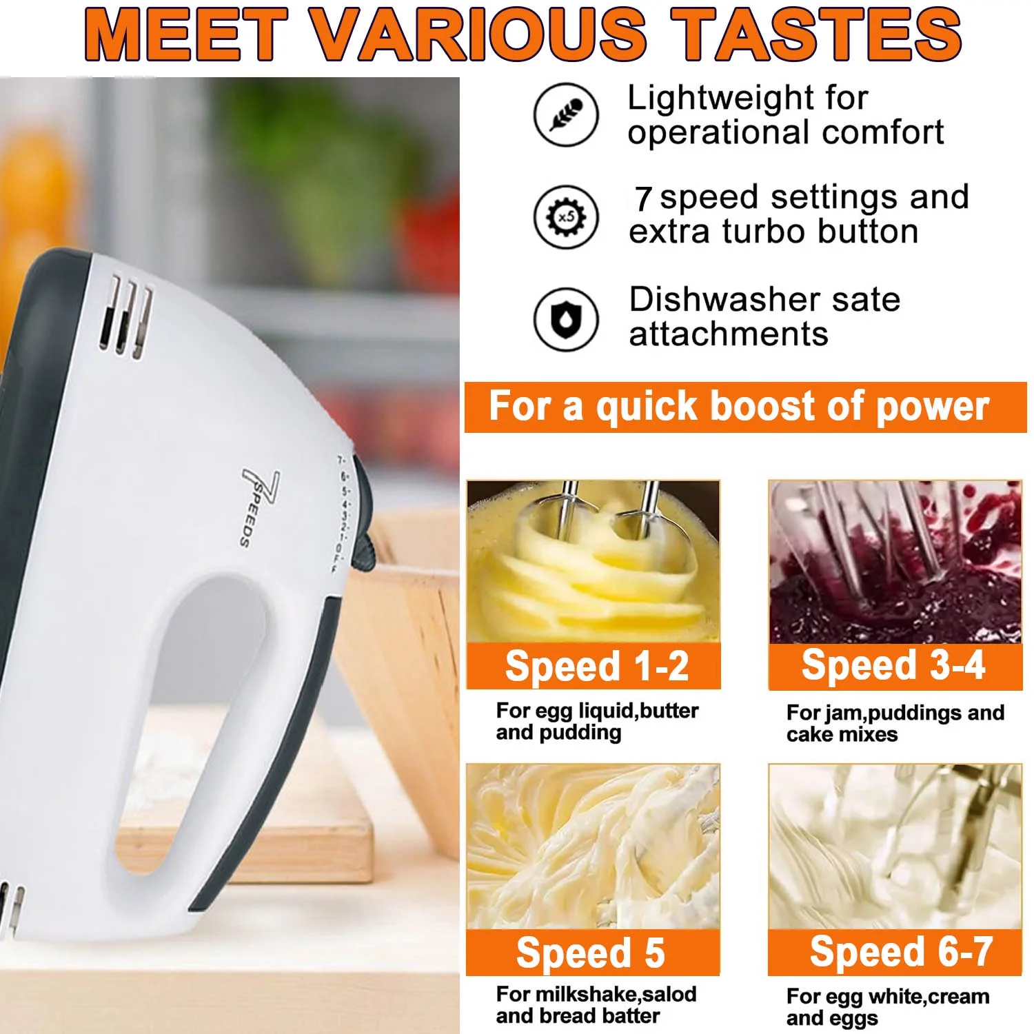 Hand Mixer for Kitchen, Blender Quick Burst with 6 Stainless Steel Accessories