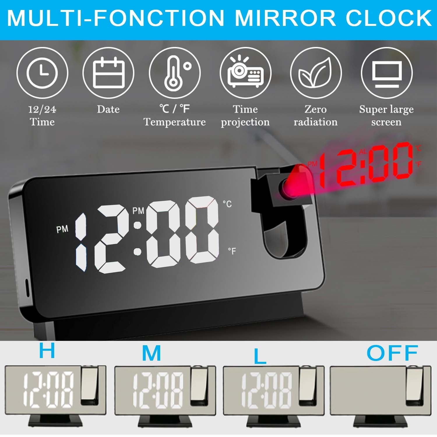 Digital Alarm Clock,Digital Projection Alarm Clock for Bedroom, Large LED Digital Clock