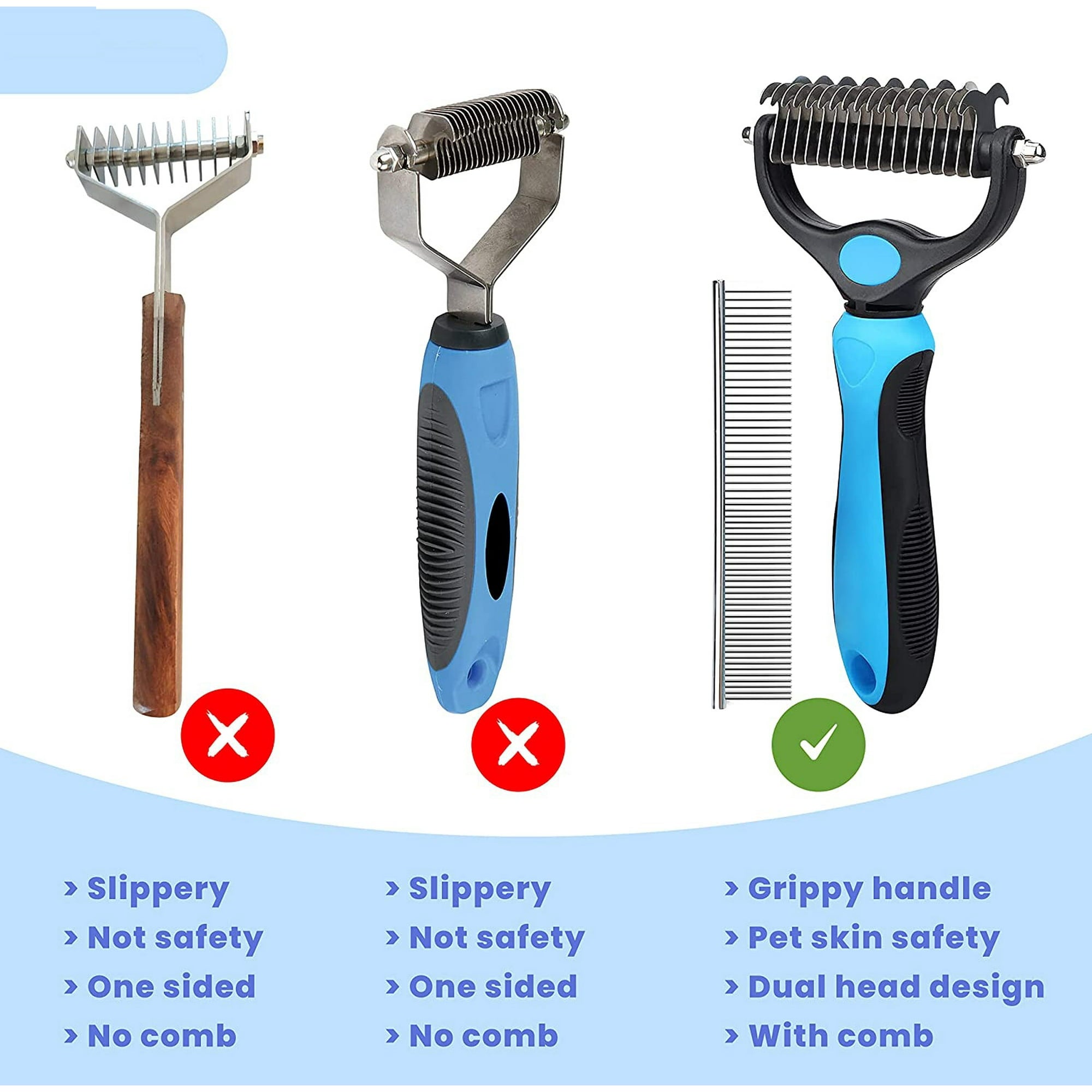 Undercoat Rake for Dogs & Cats with Pet Comb, Pet Grooming Brush Double-Sided Dog Deshedding Tool Removes Knot & Tangled Hair Dematting Comb for Dogs with Dog Comb for Grooming Furever Brush