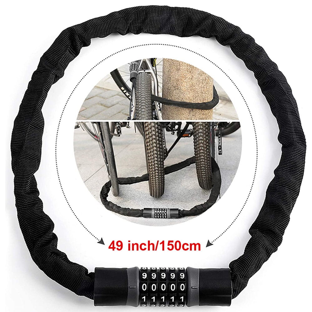 Bike Chain Lock, 5-Digit Combination Lock, Resettable Bicycle Locks Chain, Anti-Theft Lock for Bicycle