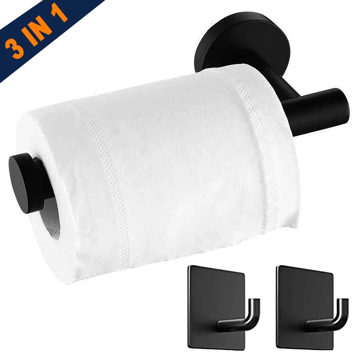 Toilet Paper Holder Wall Mount with 4 Hooks , Modern SUS 304 Stainless Steel Bathroom Toilet Paper Roll Holder