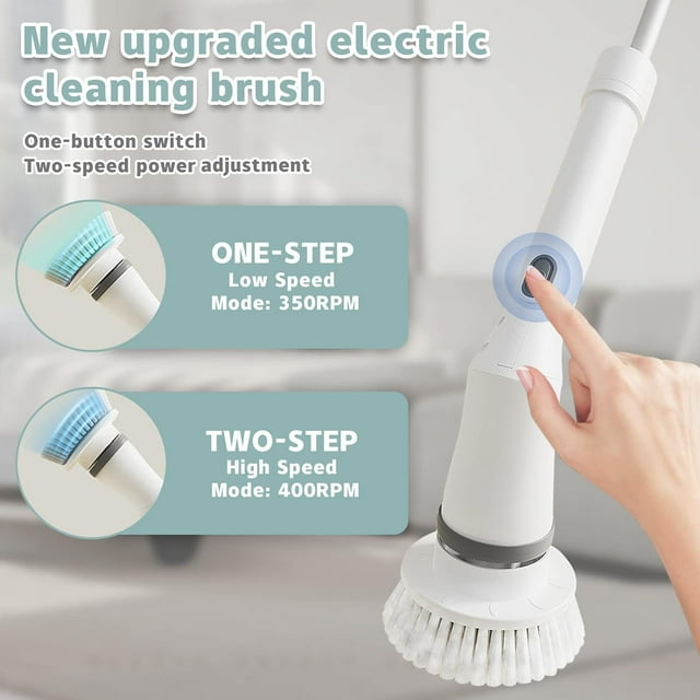 GAZILY Electric Spin Scrubber, Cordless Spin Scrubber with 6 Replaceable Brush Heads and Adjustable Extension Handle, Power Cleaning Brush for Shower Bathtub Sink Tile Floor