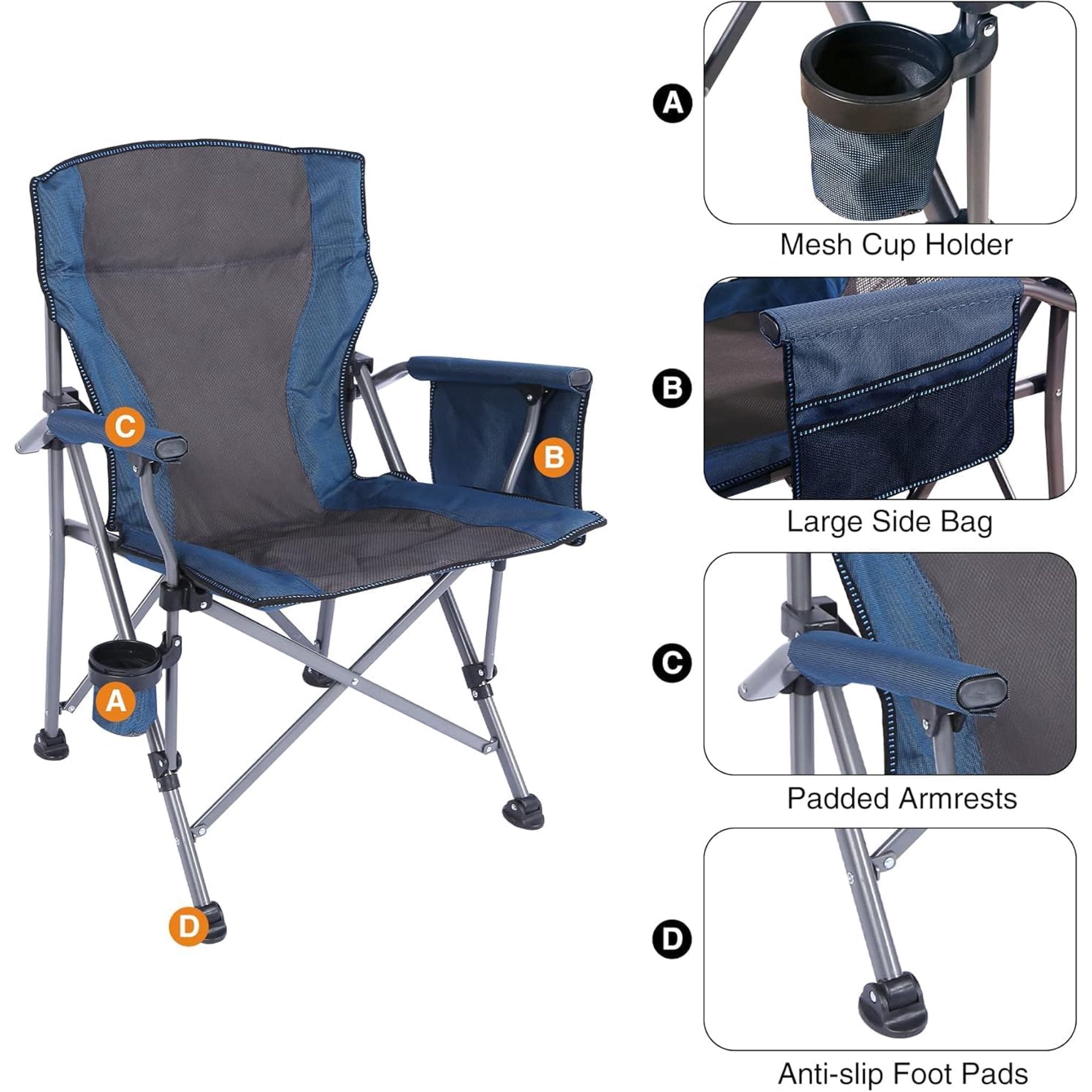 Folding Camping Chairs, Portable Lawn Chairs with Side Pocket and Cup Holder for Adults