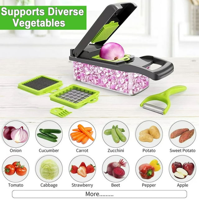 Vegetable Chopper Slicer 14 in 1 Multifunction Veggie Dicer Cutter Onion Chopper for Tomato Potato Carrot Garlic Fruits and Salads Slicing Chopper with Container Dicing Shredding with Egg Slicer