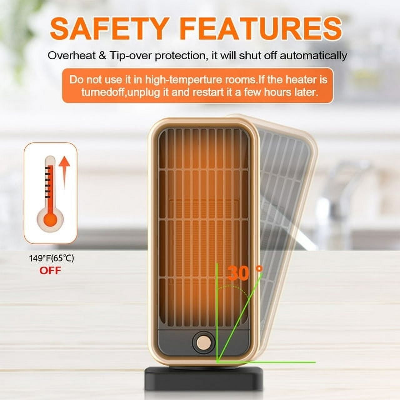 Space Heater, Portable Electric Heaters for Indoor Use, 70° Oscillation Multiple Protection PTC Desk Heater Fan Smart Heater