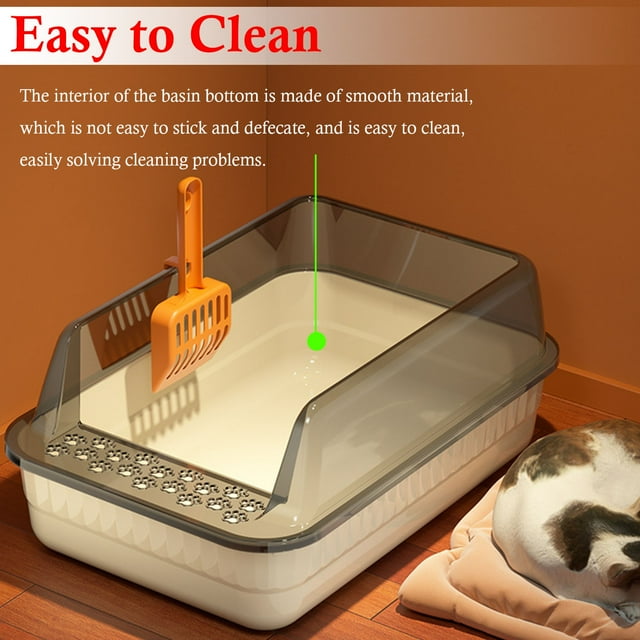 Open-Top Foldable Cat Litter Box with High Sides and Scoop,20.3 x 13.8 x 7.8 inches,Large