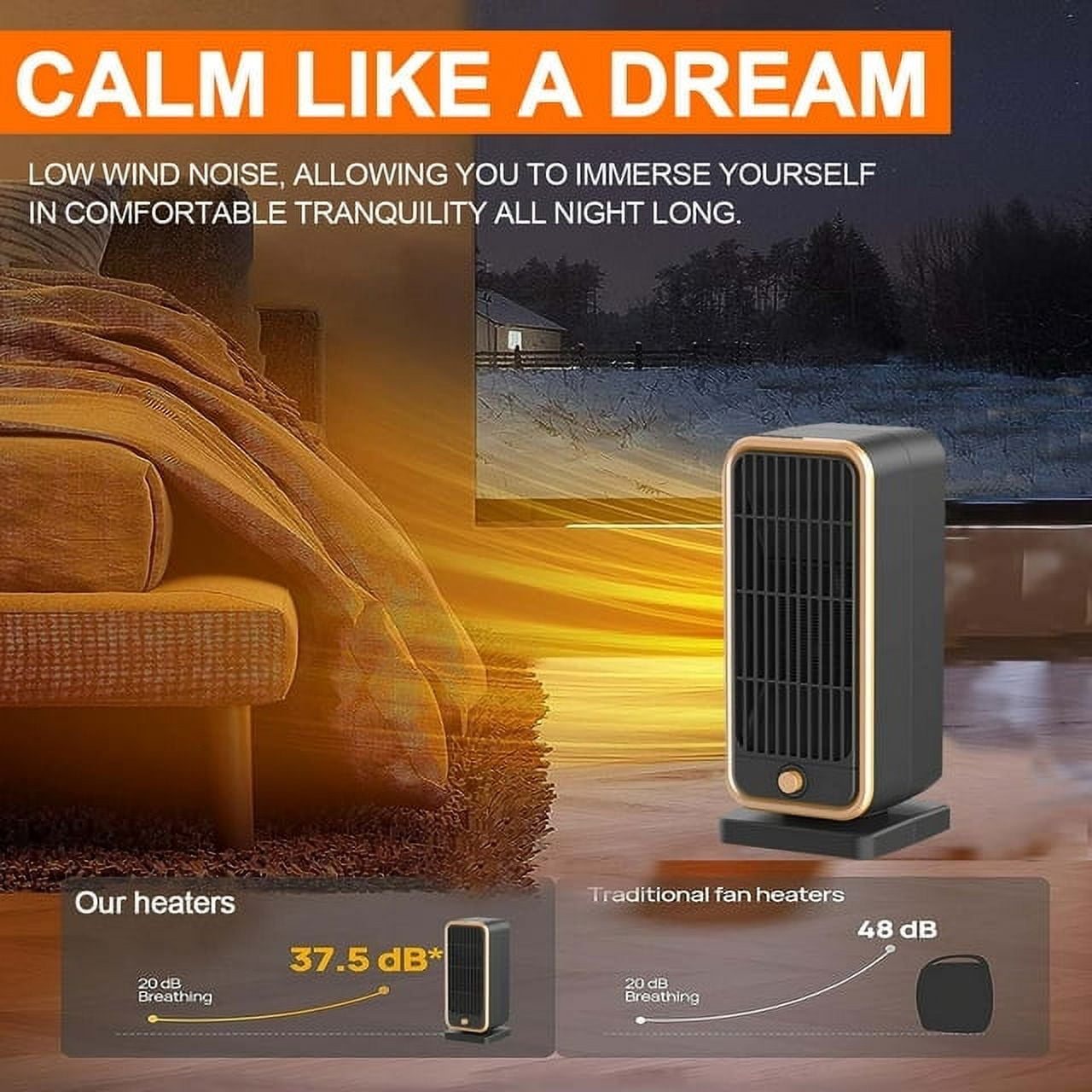 Space Heater, Portable Electric Heaters for Indoor Use, 70° Oscillation Multiple Protection PTC Desk Heater Fan Smart Heater