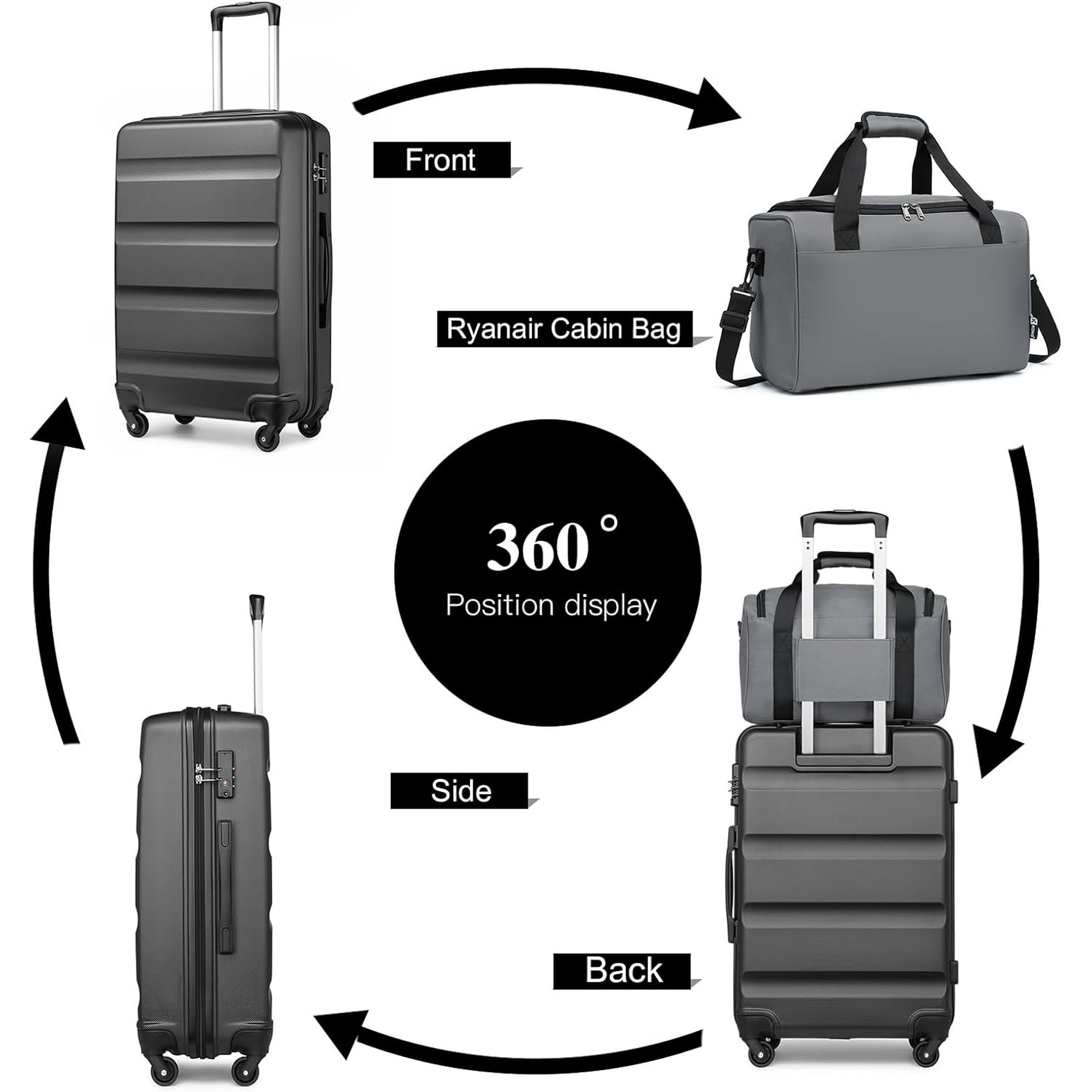 GAZILY 5 Piece Luggage Sets and Travel Duffel Bag, ABS Hardshell Lightweight Suitcase with TSA Lock and Double Spinner Wheels, (20"24"28", Black)