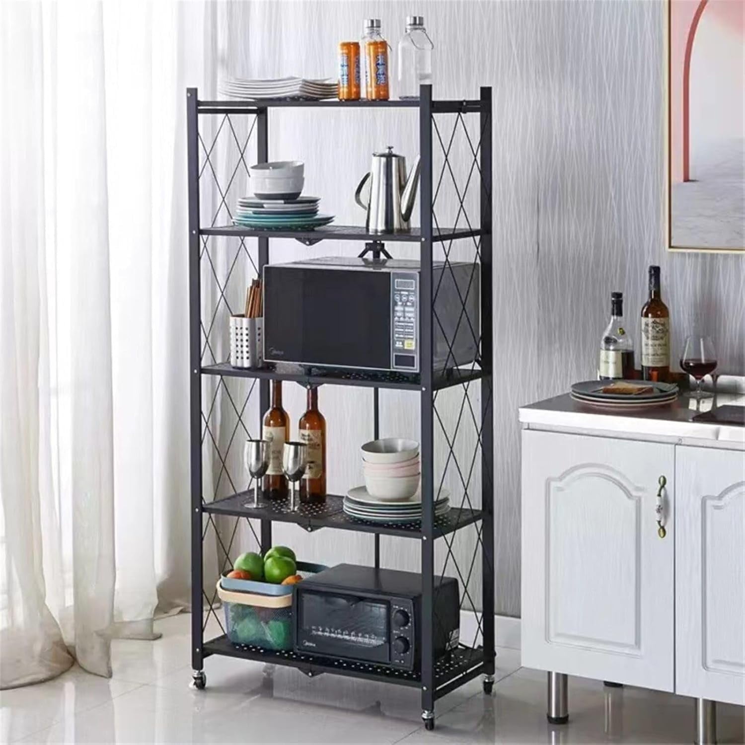 Storage Shelving Unit, 5-Tier Foldable Storage Shelves Wire Shelving Unit Adjsutable Shelf Heavy Metal Shelf, 397lbs Capacity Standing Racks Organization