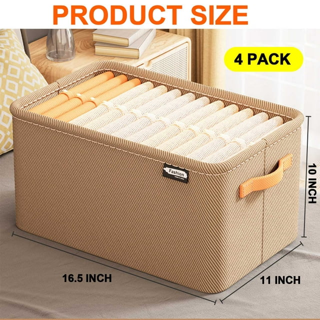 Collapsible Fabric Storage Cubes Organizer with Handles,For Closet And Toys Storage,4-Pack,16.5"x 11"x10",Beige