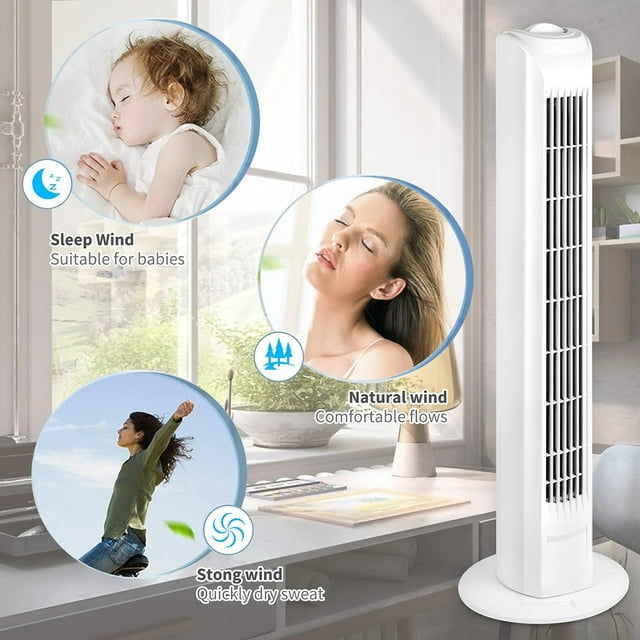 GAZILY Tower Fan, 30.7 inch Standing Tower Fans Cooling for Bedroom, Home and Office, Auto Oscillating, 3 Speed Settings, Plastic, 45W (White)