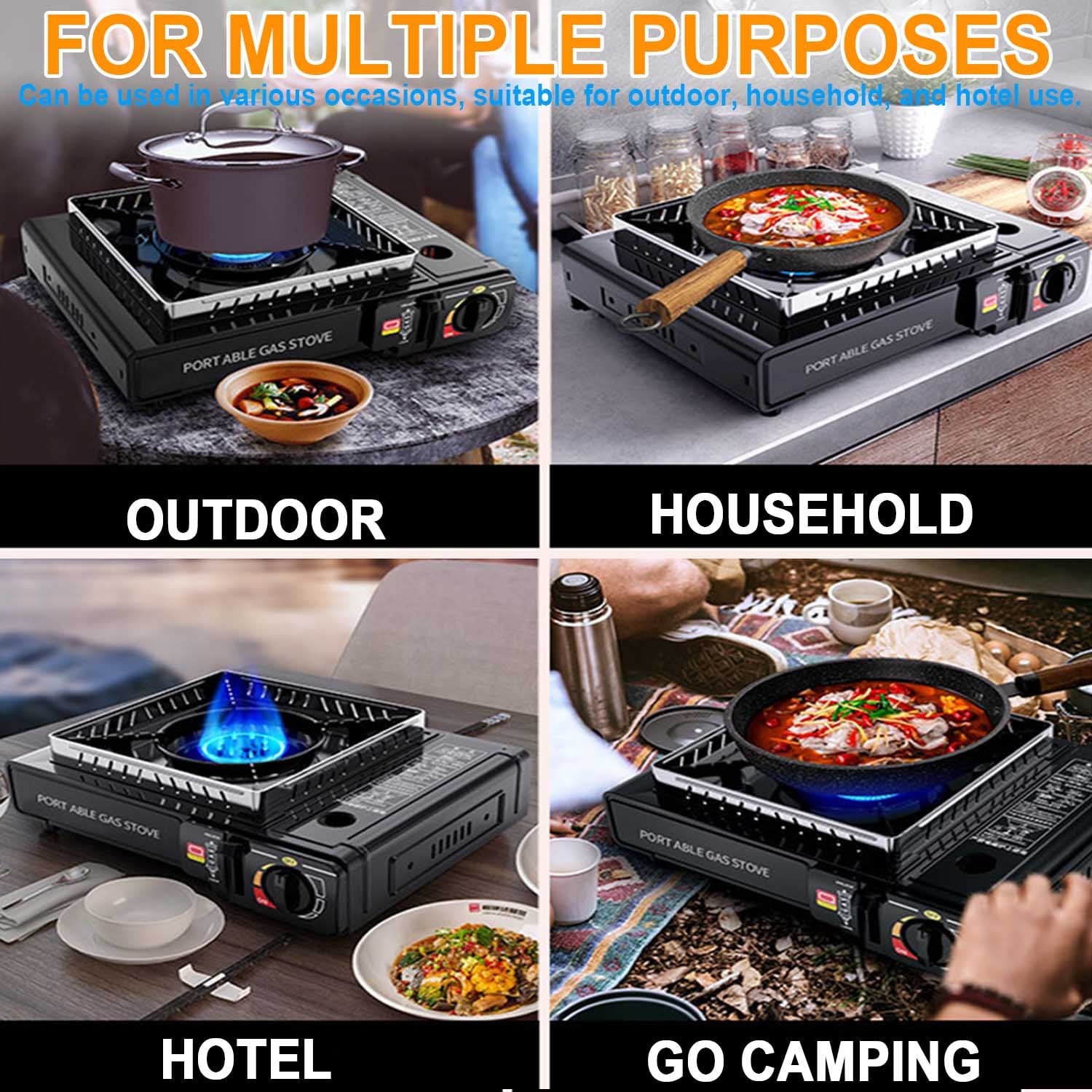 Portable Camping Stove，Butane Stove with Wind Baffle，Portable Camping Stove