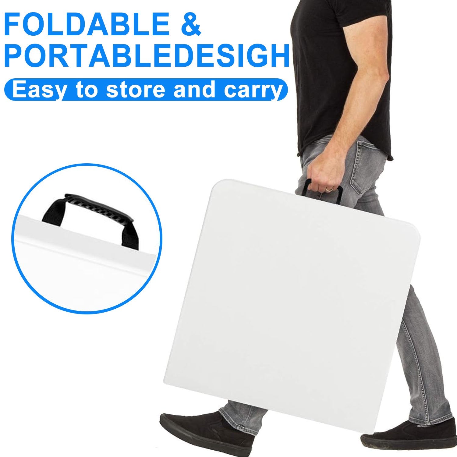 4 Foot Fold-in-Half Adjustable Folding Table, White