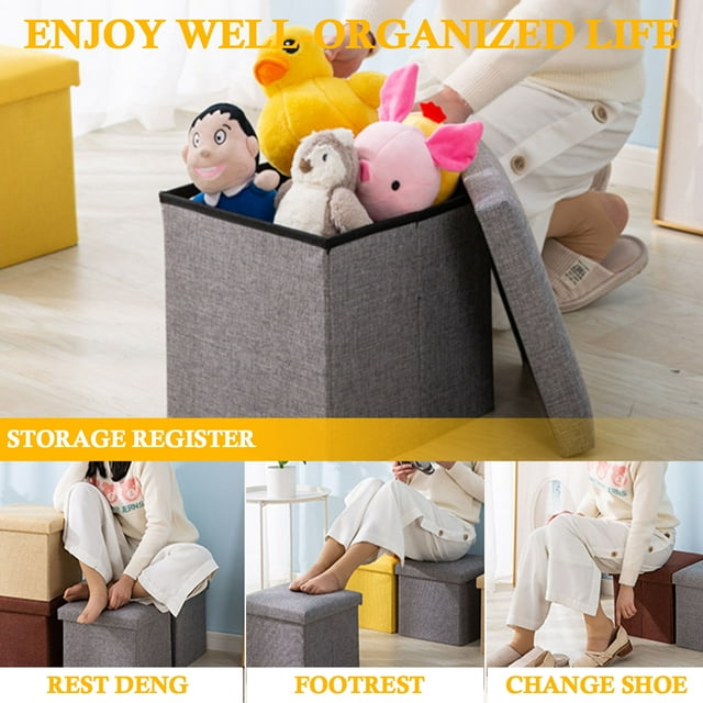 Storage Ottoman Cube Seat,Foldable Foot Rest Stool for Space Saving, 11.8"x11.8"x11.8"