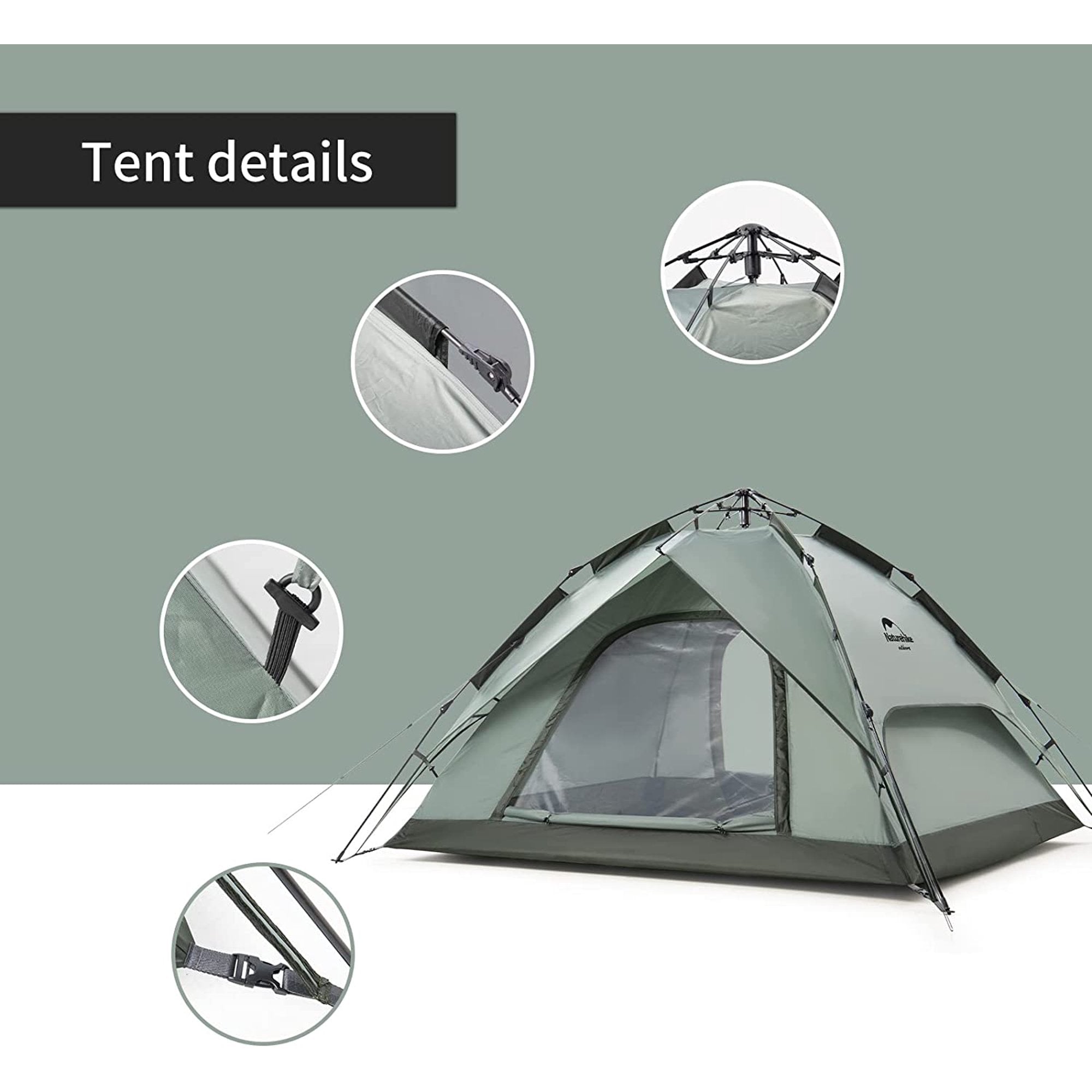 3/4 Person Instant Pop Up Camping Tent, Outdoor Easy Set Up Automatic Family Travel Tent, Waterproof Shelter Tent with 2 Doors & 2 Windows